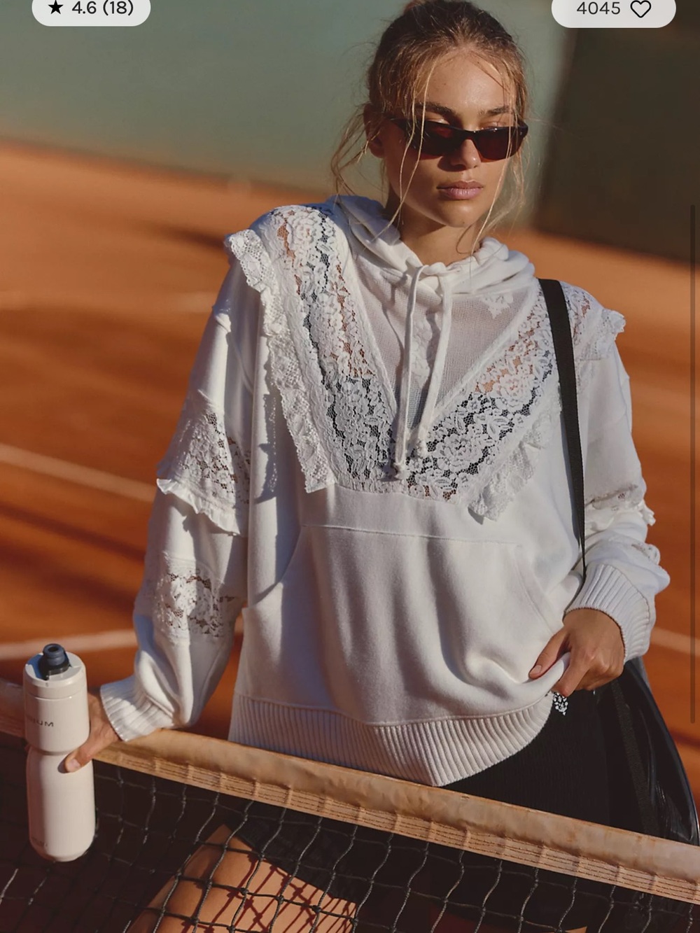 FREE PEOPLE Studio Tunic Lace Ruffles Hoodie Sweatshirt